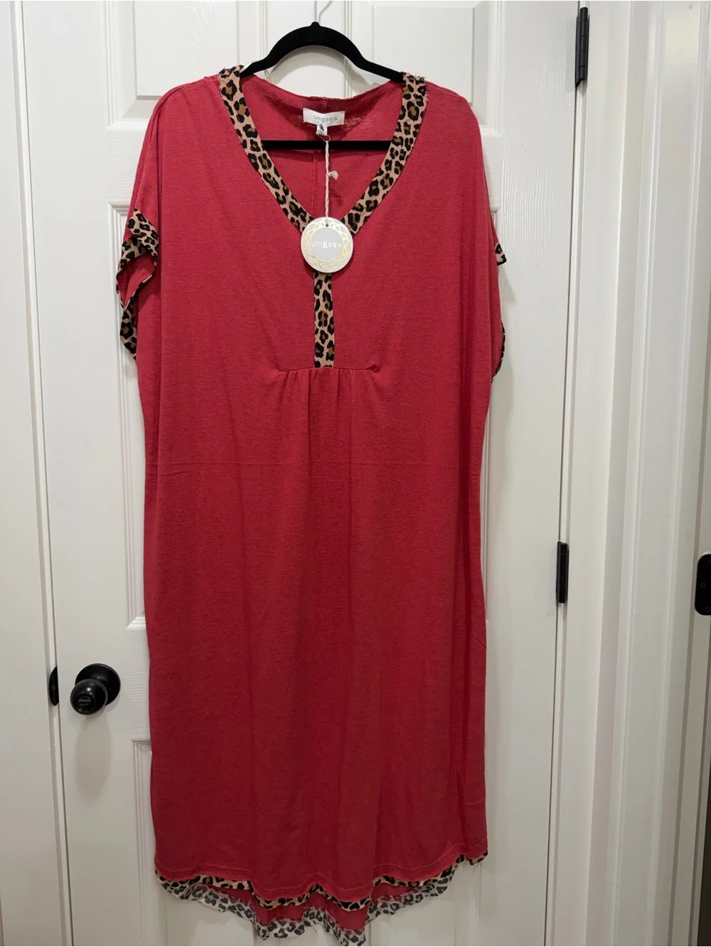 Umgee USA NWT Coral Leopard Trim Midi Dress XL Boutique